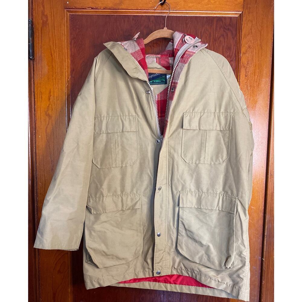 VINTAGE Survival Series Neutral Tan Lined Wool Large Tall Coat